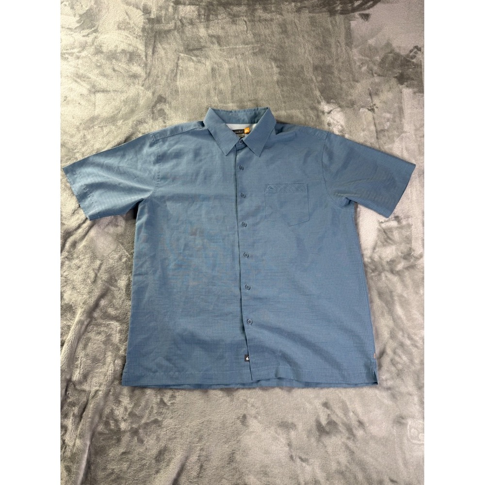 Quiksilver Mens Short Sleeve Button Up Shirt XL Blue Check Embroidered
